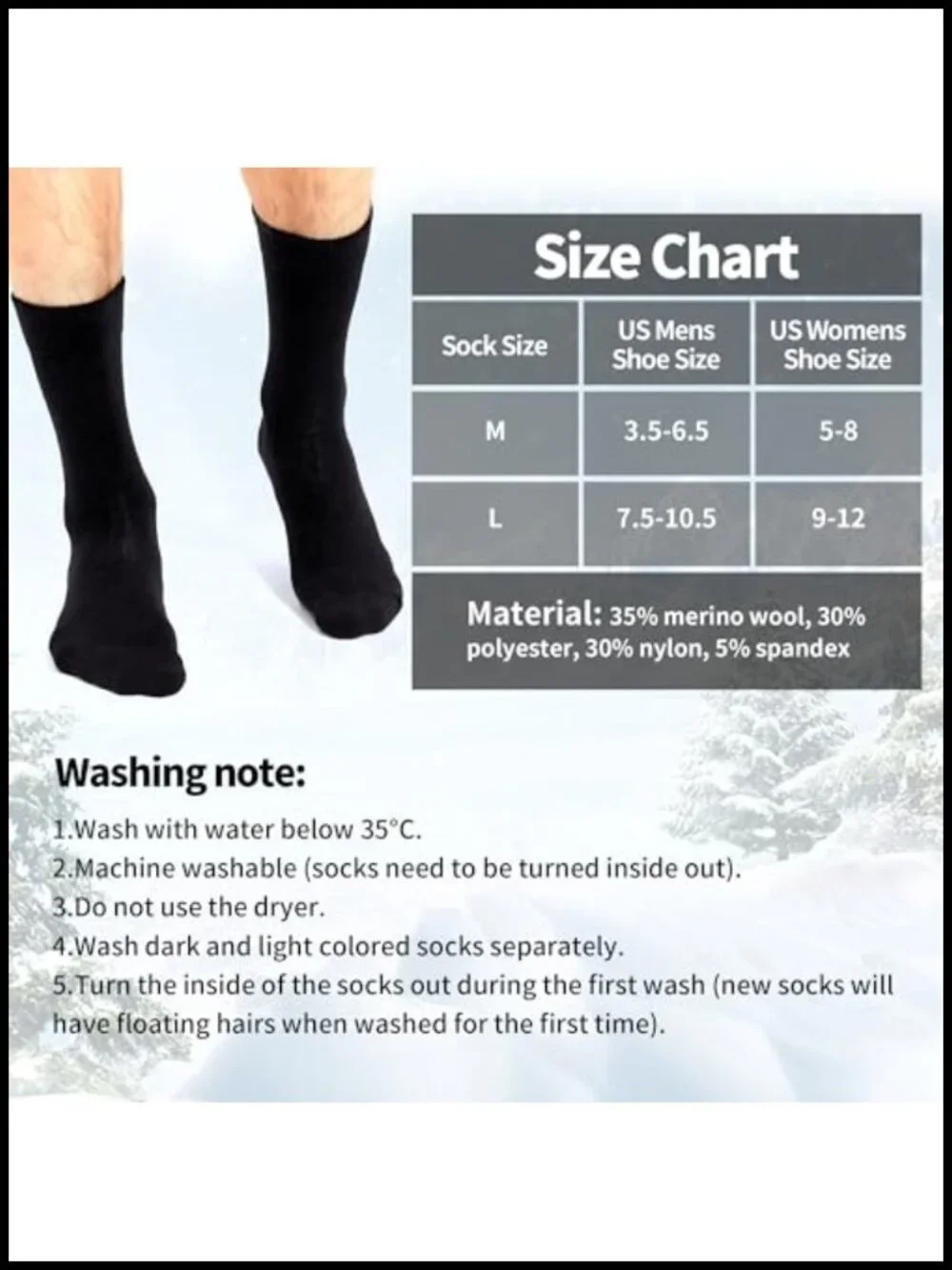 Merino Wool Thermal Crew Socks Men Winter Hiking Running Cycling
